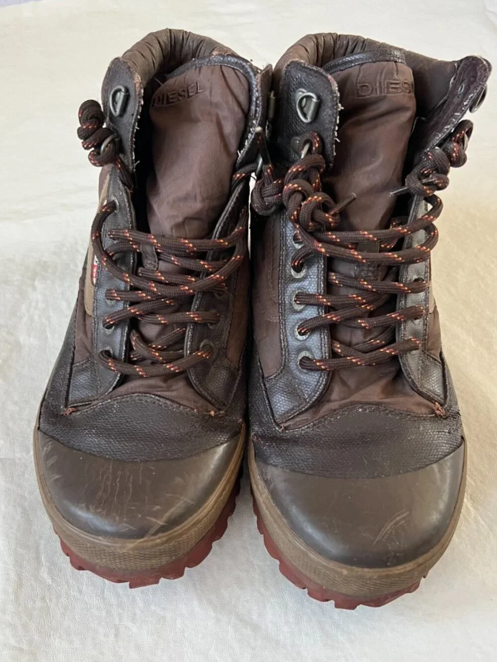 Diesel hiking boots Olson Village Lace up ankle brown coated canvas Mens 7.5